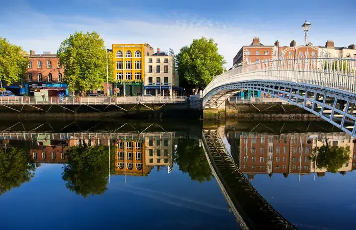 View of Ha'penny bridge on bright sunny day.