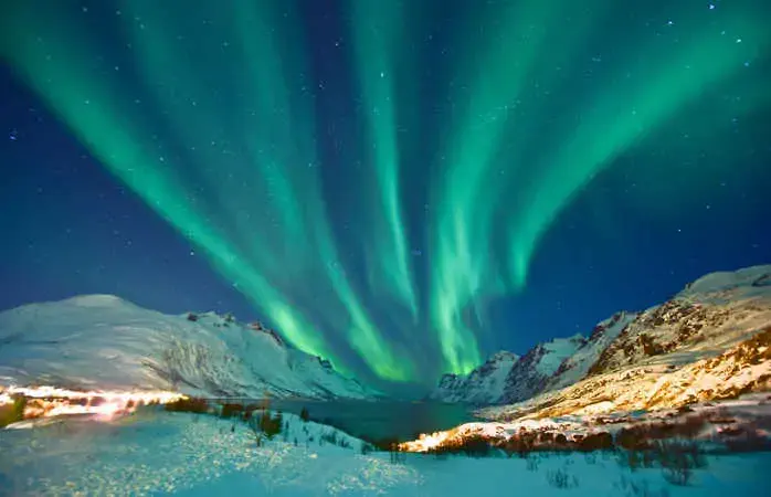 Aurora Borealis in Ersfjordbotn, Tromso Norway during winter season.